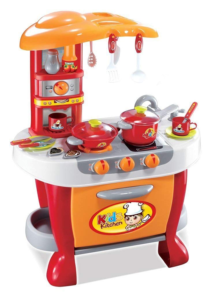 Toyshine Big Size Kitchen Set Toy with Music and Lights, Playing Accessories, Orange